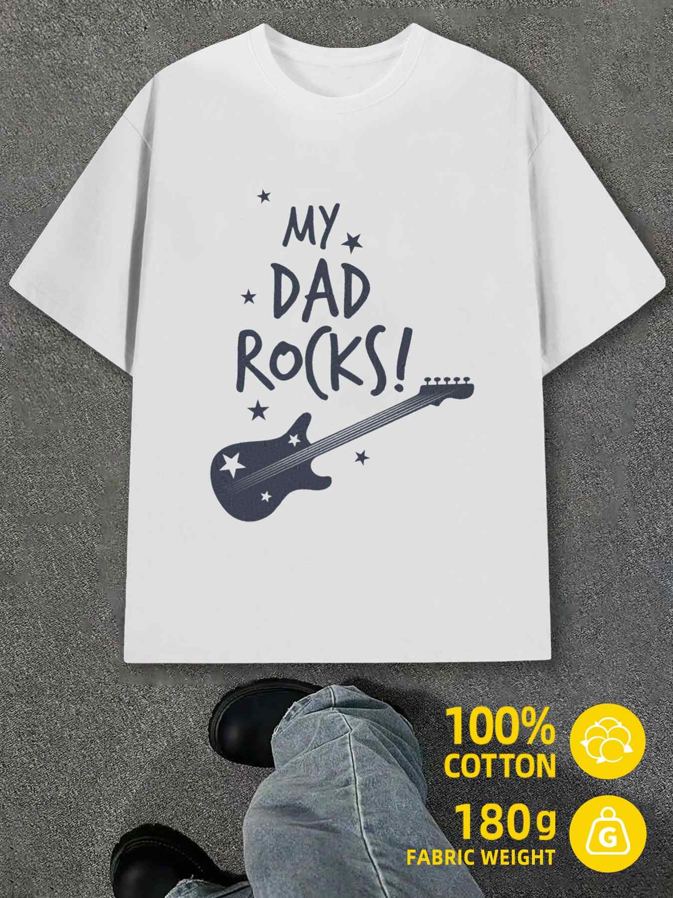 T-Shirt Y2K Dad Rocks Guitar 1pc White L