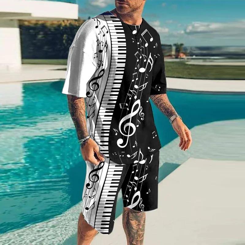 Men's 3D Printed Casual Sports Fashion Set, Breathable and Refreshing Running and Fitness Shorts, Oversized Y2K Style Street Wear, Summer