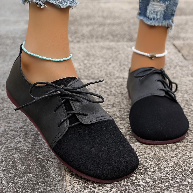 Fashion Brown Round Toe Flats Shoes Women 2025 Faux Suede Lace Up Flat Shoes for Woman Plus Size Soft Walking Casual Shoes Female