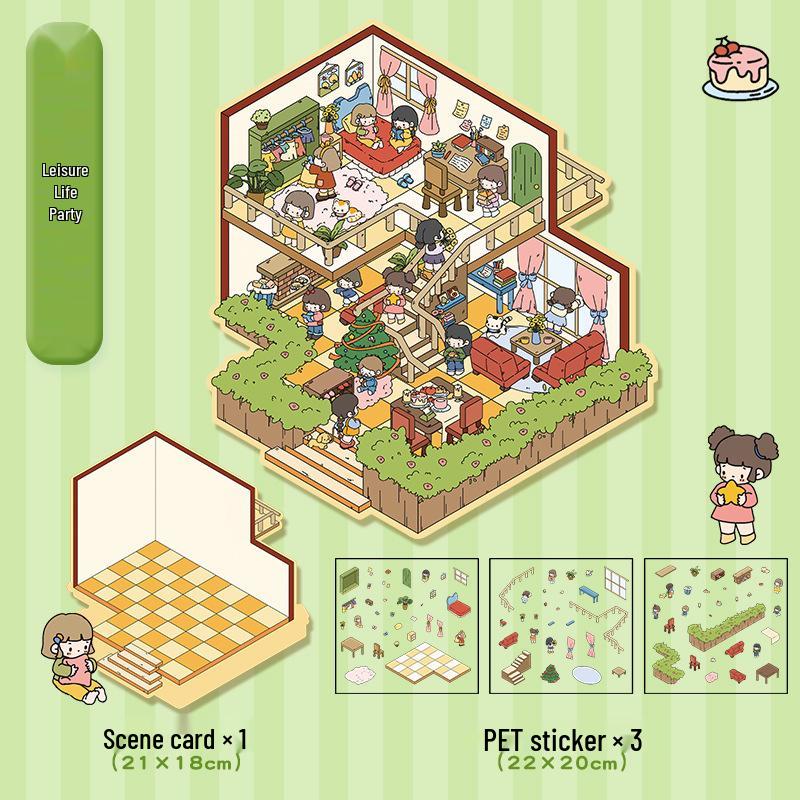 3D Kabin Peyzaj Çıkartmaları: Büyük Kendin Yap Kore Minyatür Sahnesi, Sevimli Saklama Dekorasyonu.