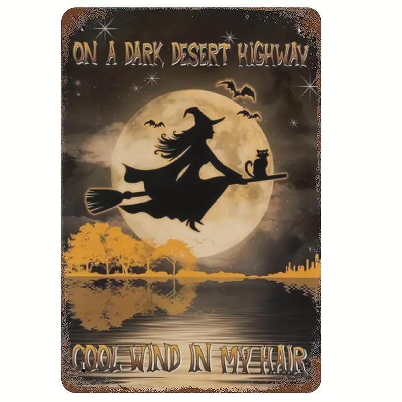 Vintage Witch Metal Tin Sign Wall Decor Retro Black Cat Witchy Art Signs for Home Decor Gifts