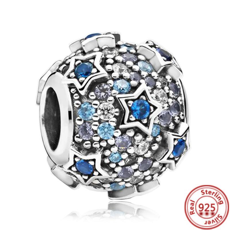 925 Sterling Copper Blue Glass Zircon Series Sparkling Pendant Simple Classic Beads Fit Original Pantaro Charms Bracelet Zircon