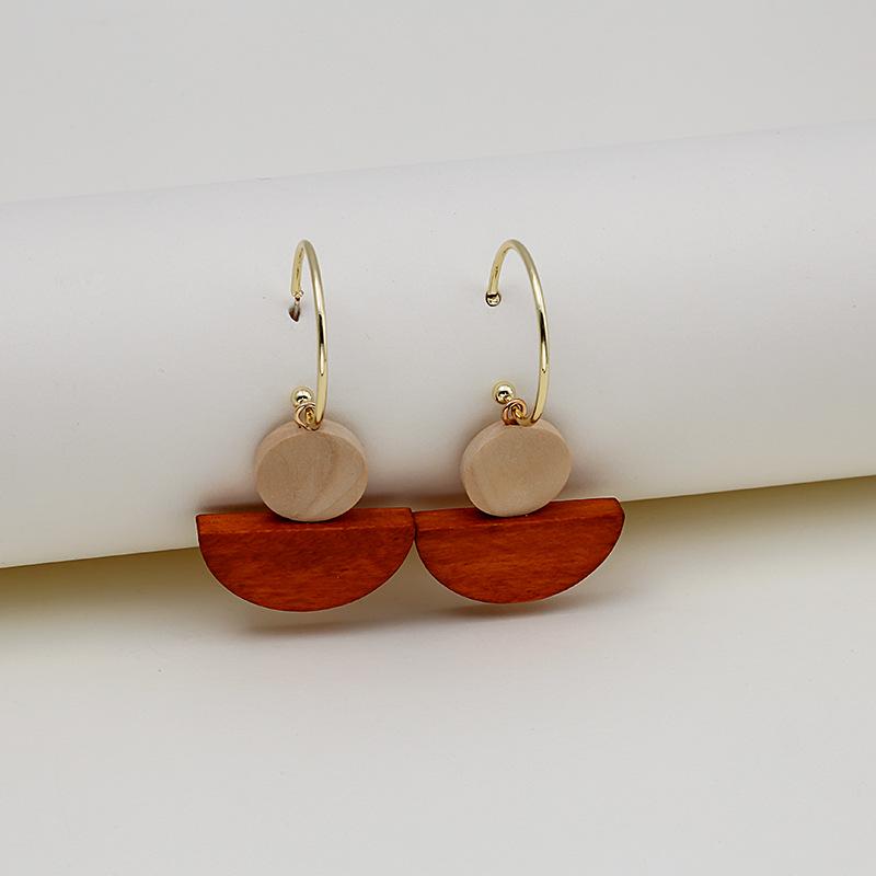 Silver Needle Fashion C-Hoop Tassel Earrings with Wood & Metal for Women
