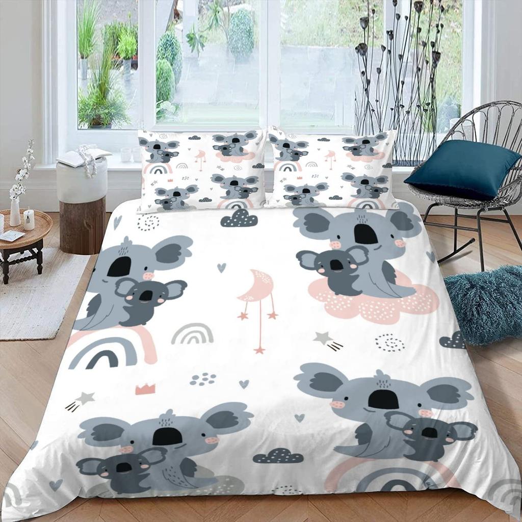 Cute Elephant Koala Duvet Cover Set Cartoon Animals Bedding Set Australia Tree Bear Quilt Cover Twin King for Kids Boys Girls