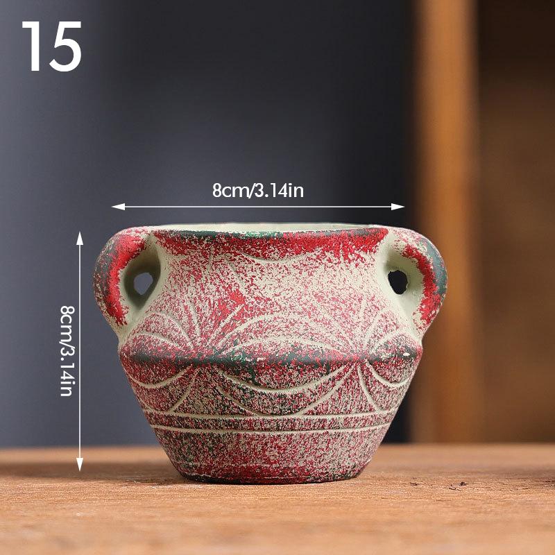 Mediterranean Style Flower Pot Retro Red Pottery Flower Pots Vintage Printed Creative Ceramic Succulent Planters Indoor Outdoor
