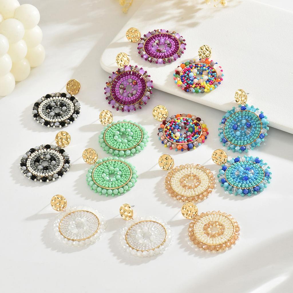 Bohemian Bunte Runde Kristallperlen Ohrhänger für Damen Handgefertigte Geometrische Ohrringe Sommer Party Schmuck Geschenk