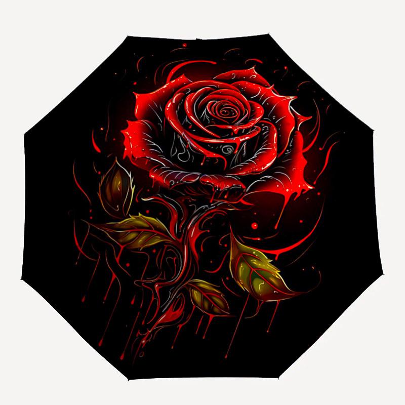 

1pc Blood Rose Design Auto-Fold Umbrella with One-Touch Open/Close - 8 Reinforced Ribs for Windproof Stability, yy251118231