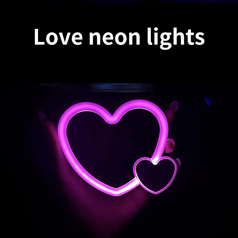 LED Neon Lights, Car Triangle Windows, Solar Heart Lights, Car Windows, Heart-shaped Glowing Ambient Lights, Car Decoration Ligh