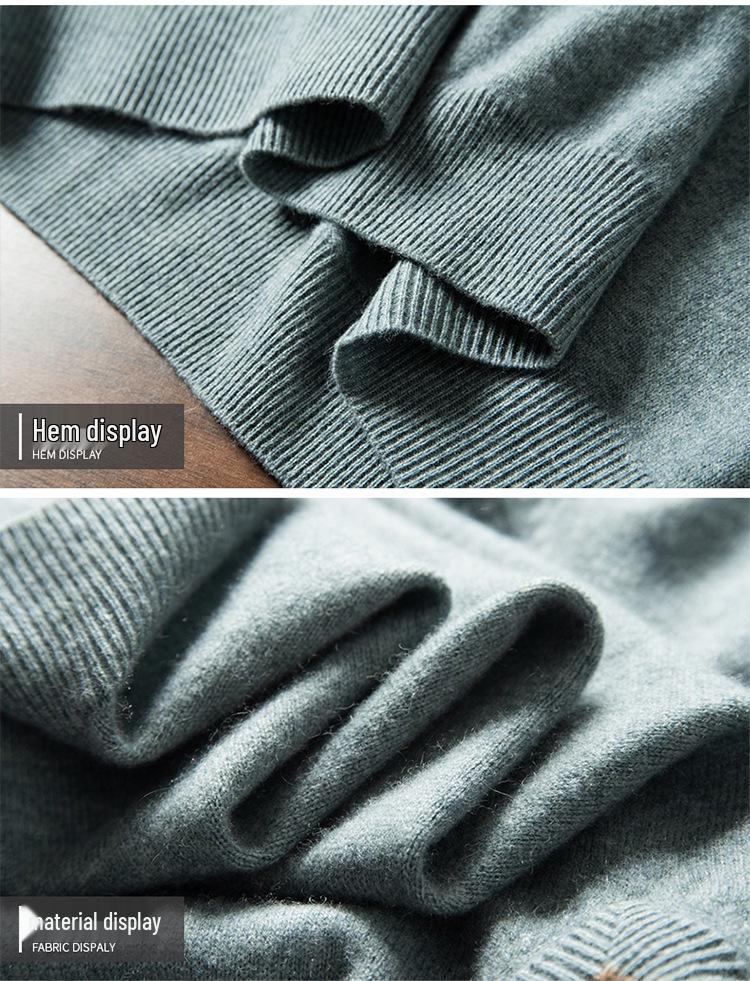 Men's V-neck Cashmere Sweater: Autumn/Winter Short Sleeve, Loose-Fit Knitwear, Color Block Half Sleeve, Casual and Trendy.