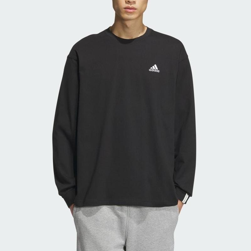 adidas Logo Print Loose Fit Long Sleeve T-Shirt Men Tops Black JF3925