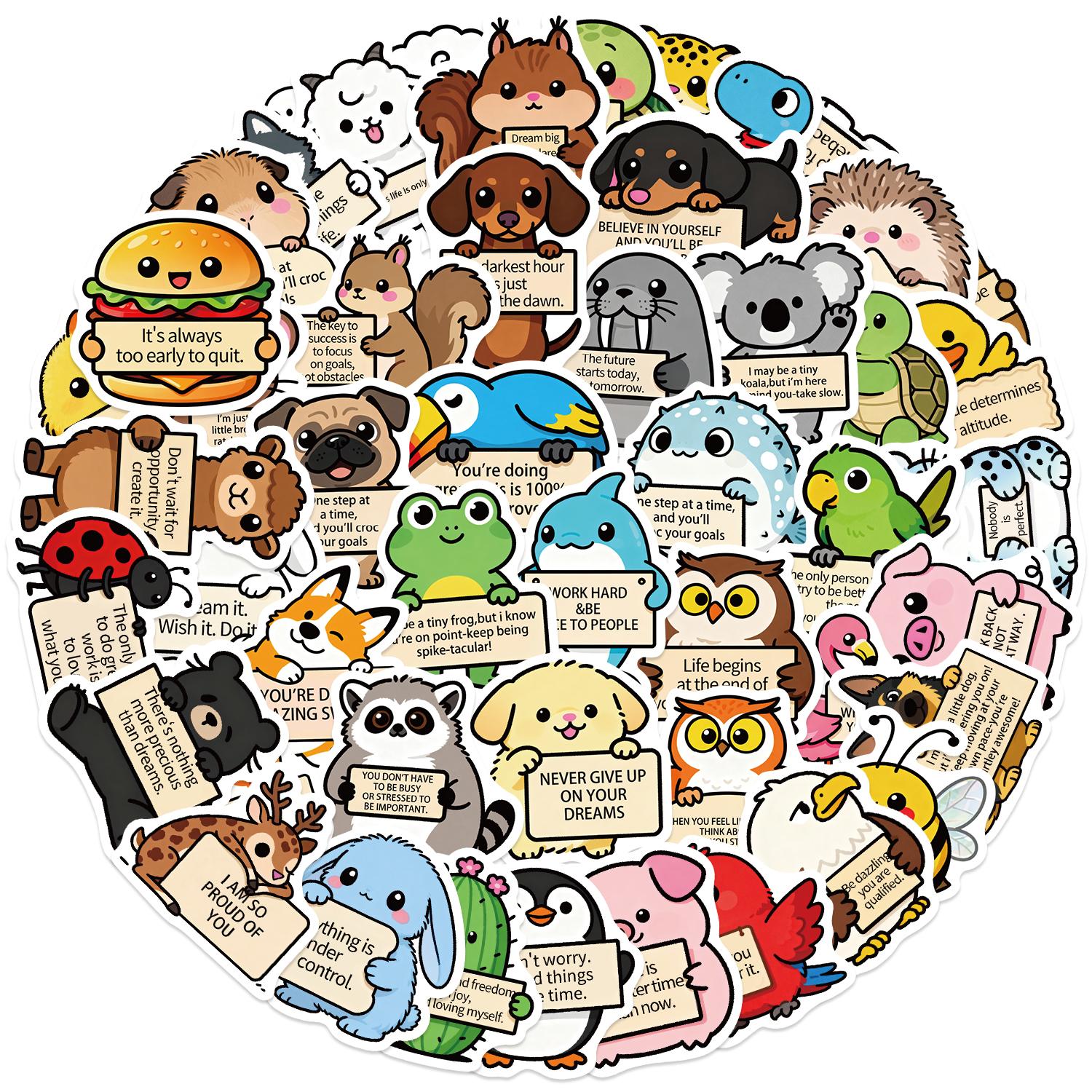 

50PCS Funny Emotional Support Animals Cute Cartoon Doodle Stickers Perfect for decorating cups, notebooks, phones, and luggage