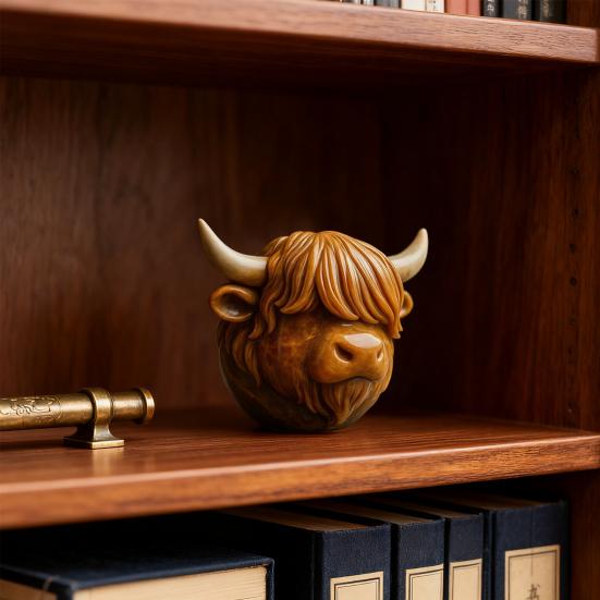 Yousheng Highland Cow Stone Resin Highland Cow Head Ornament Decorative Scottish Cow Collectible for Home Office Farmhouse Desk Shelf Decoration