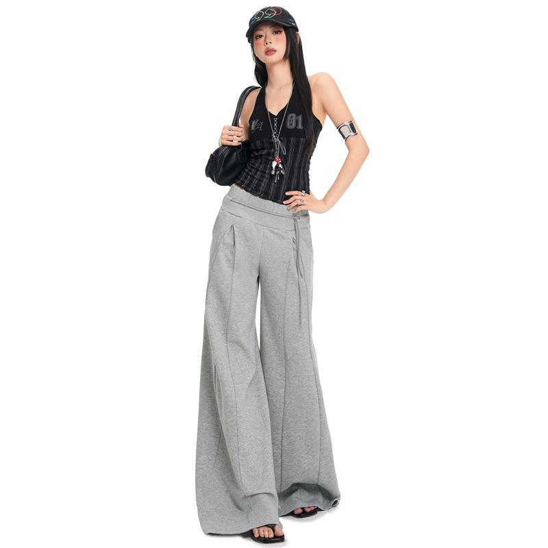2026 Spring Low-Waist Drawstring Zipper Loose Drape Casual Pants