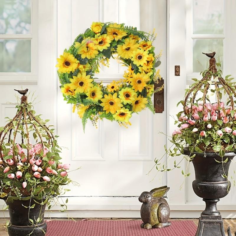 Artificial Sunflowers Wreath Front Door Wreath Spring Wreath for Front Door Farmhouses Garden Wedding Decorations