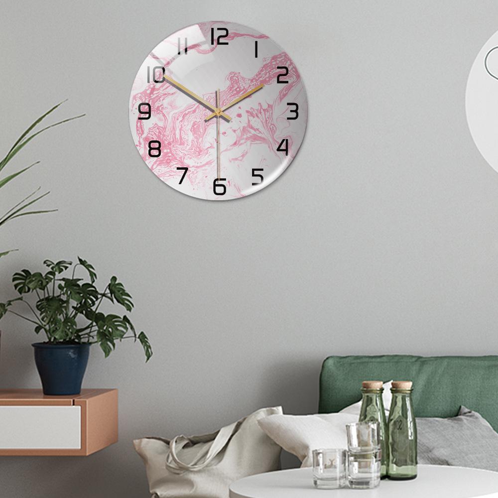 CC127-142 Luxurious Round Marble Wall Clock, 3D Creative Acrylic Design for Home Decor