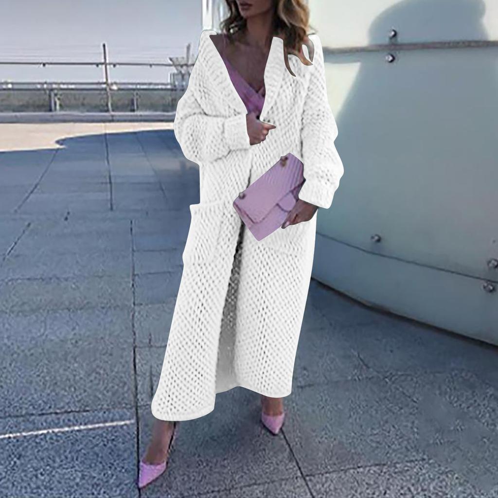 Women's Winter Long Lapel Warm Sweater Loose Knit Cardigan Jacket Solid Color Thick Fashion Sweater Coat