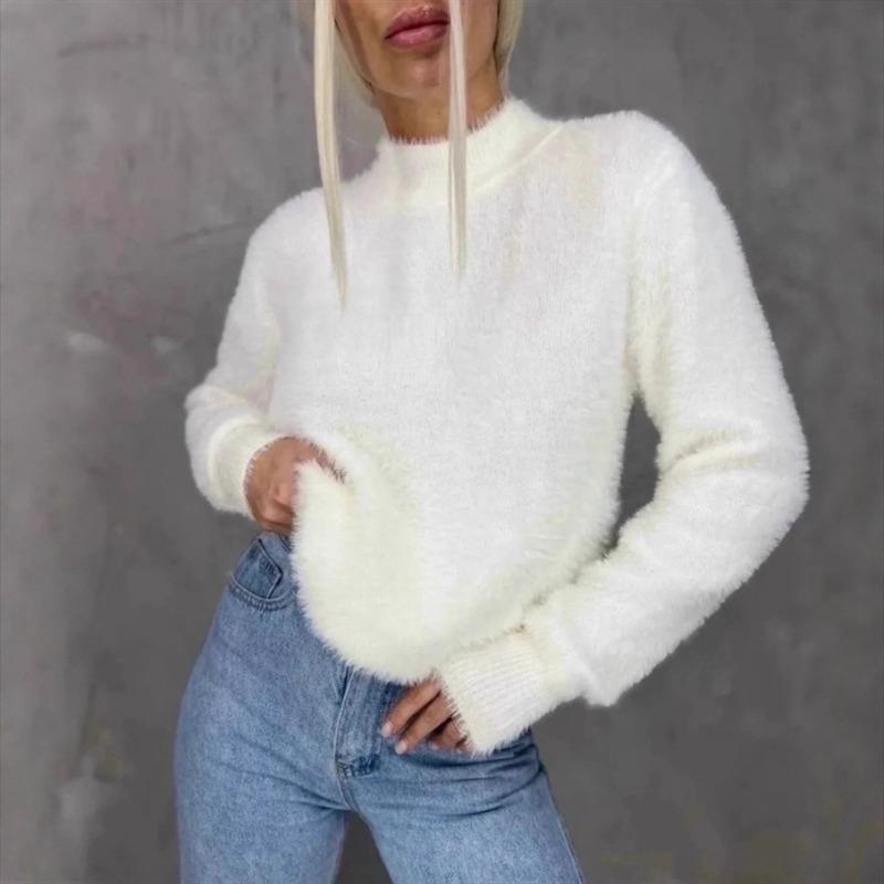 Autumn and winter new lazy wind round neck imitation mink long-sleeved pullover sweater women's loose thickened solid color soft waxy knitted sweater