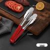 Ruhan Stainless Steel Food Tongs, 9-inch, Red Grip, 3-Pack