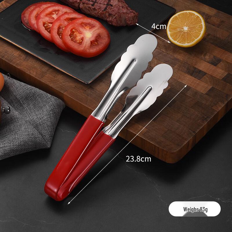 Ruhan Stainless Steel Food Tongs, 9-inch, Red Grip, 3-Pack