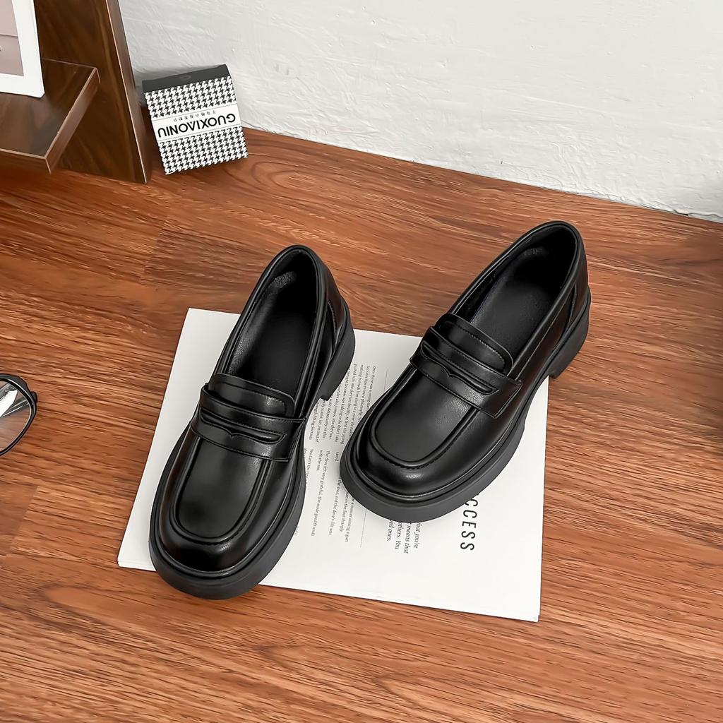 Grape mother retro small leather shoes women thick heels are not tired feet platform loafers women small inner height increase leather shoes women