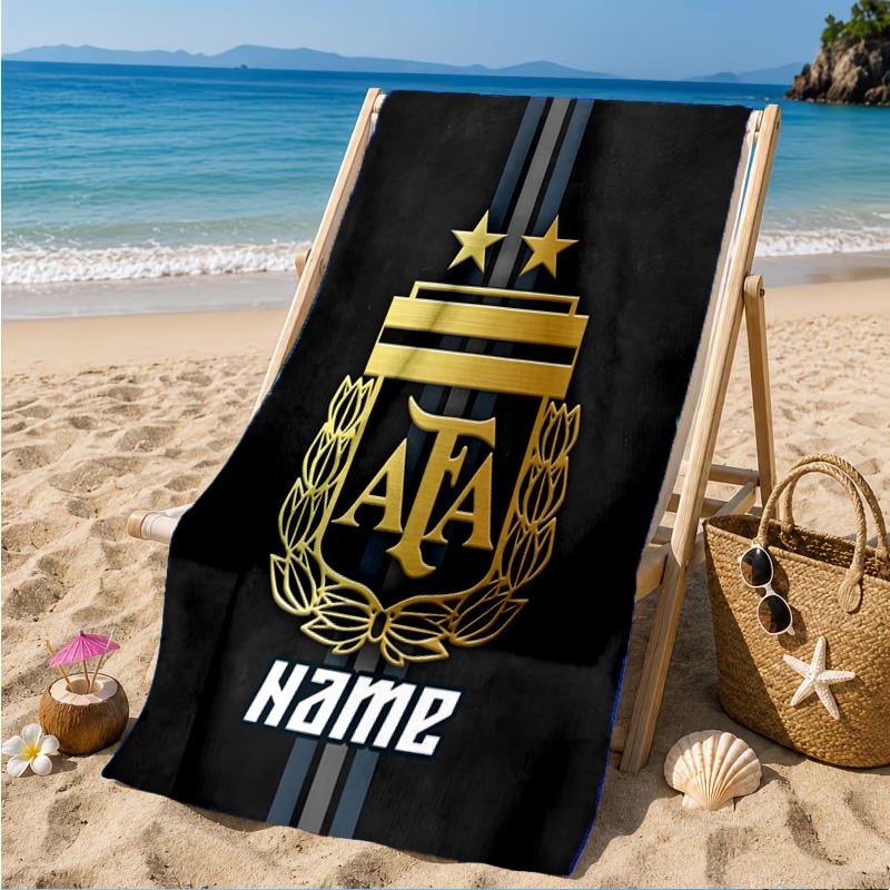 Custom Name Beach Towel Argen-tina Football Crest Microfiber Beach Towel, Lightweight for Summer Travel, Swimming Pool Fan Birthday Gift