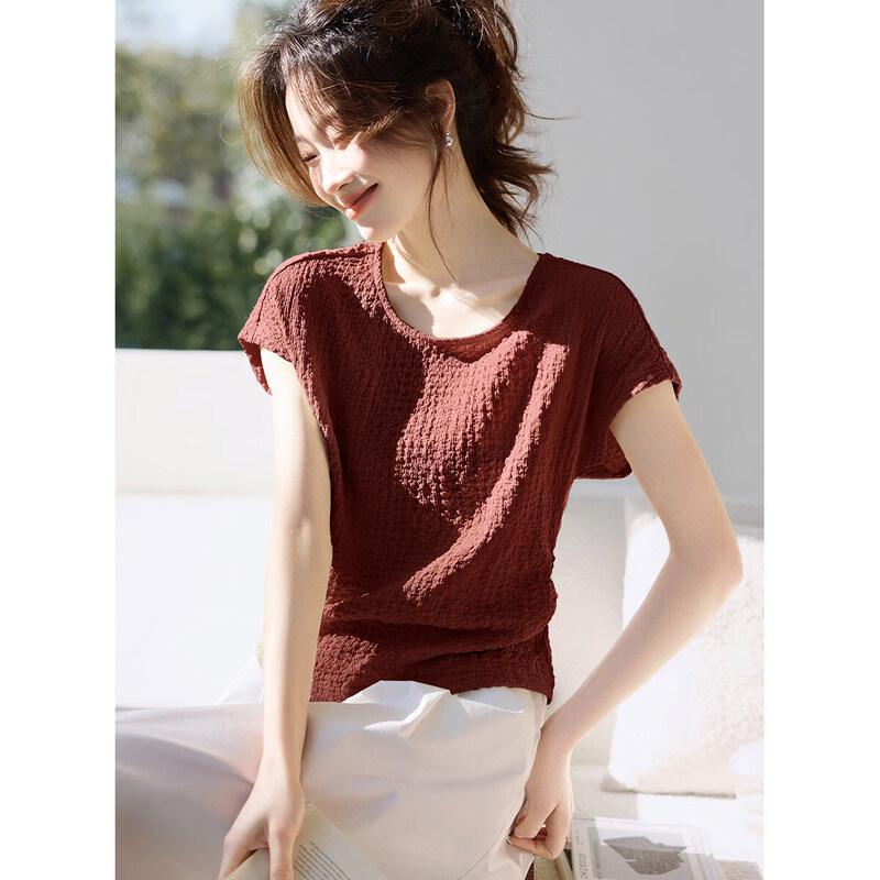 Mohanyimei Women s Casual Textured T-Shirt XL вино красного
