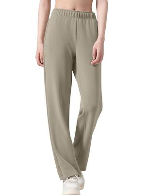 Yvette Yoga Pants with High and Trendy Size Beige Women's Wide-Leg Pockets, Waist, Breathable, Lightweight, Feminine, Casual, Bottoms, L,