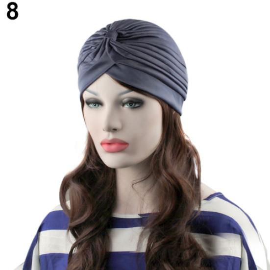Modische Damen Indischer Stil Dehnbar Plissiert Turban Hut Kappe Kopfwickel Bandana