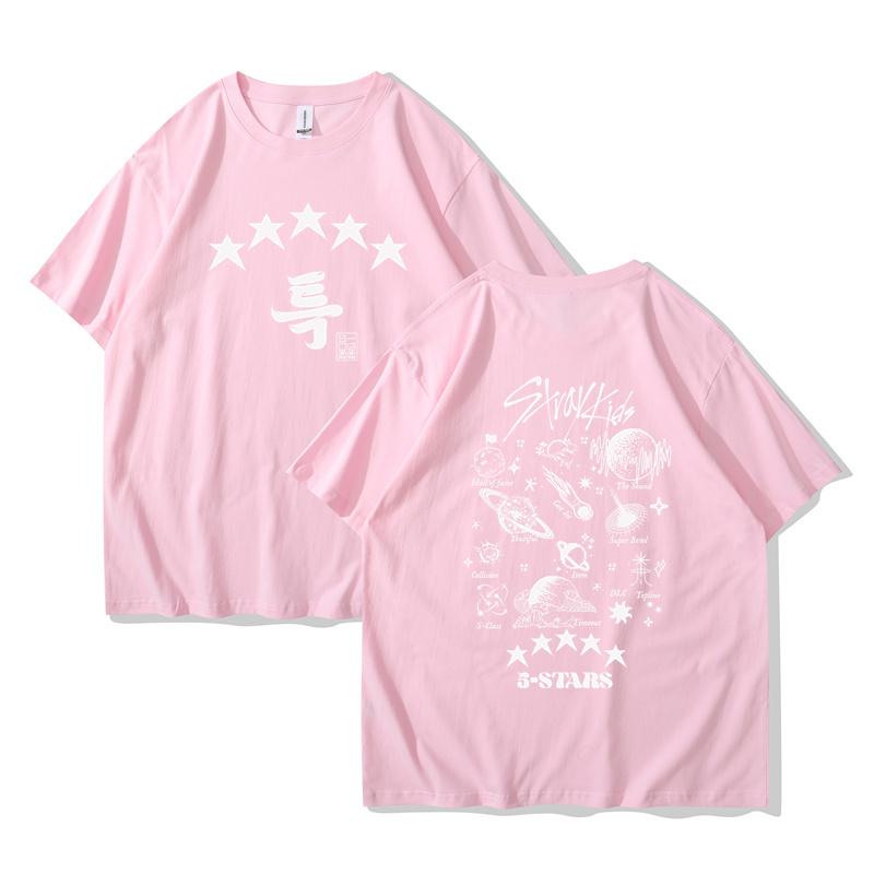 Camiseta de Algodão de Verão Kpop Street Kids 5 estrelas Manga Curta Estética Estampa de Álbum de Música camiseta homens mulheres e crianças peça única