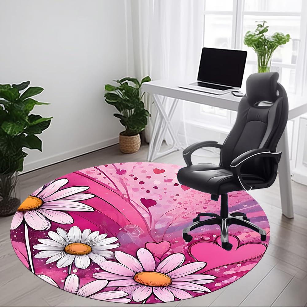 1pc Floral Hearts Office Round Area Rug, Indoor Mat Suitable For Office, Under Office Chairs Bedroom Living Room Home Decor, Room Deco