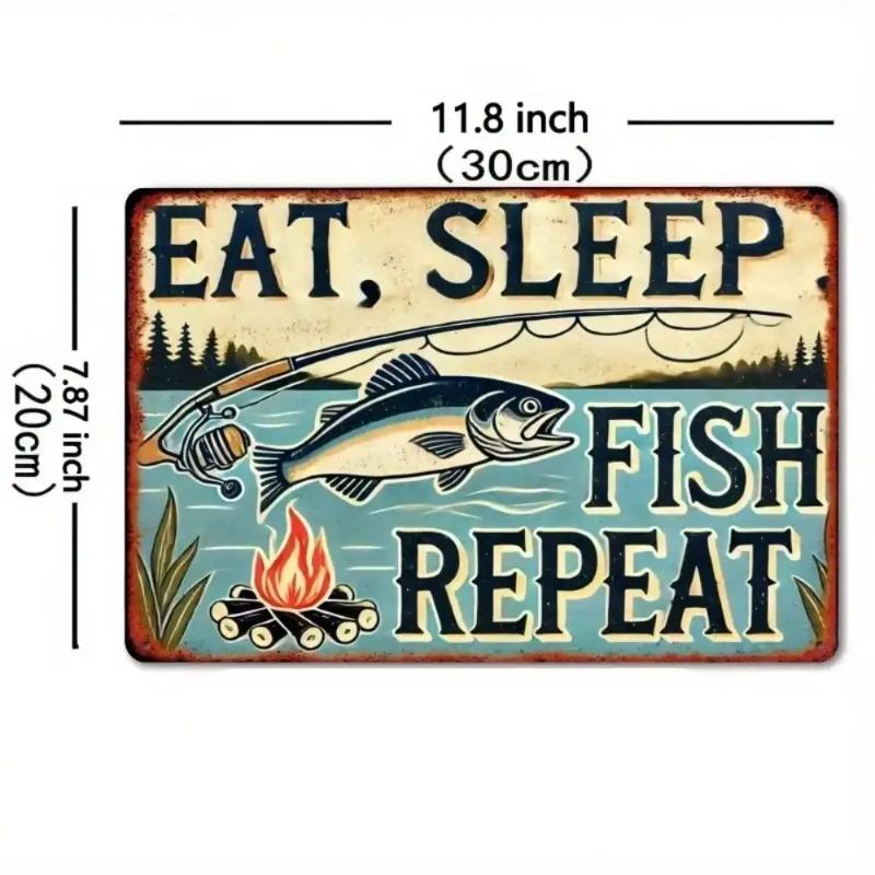 Vintage Fishing Metal Wall Art Man Cave Decor Lake Cabin Bar Camping Gift