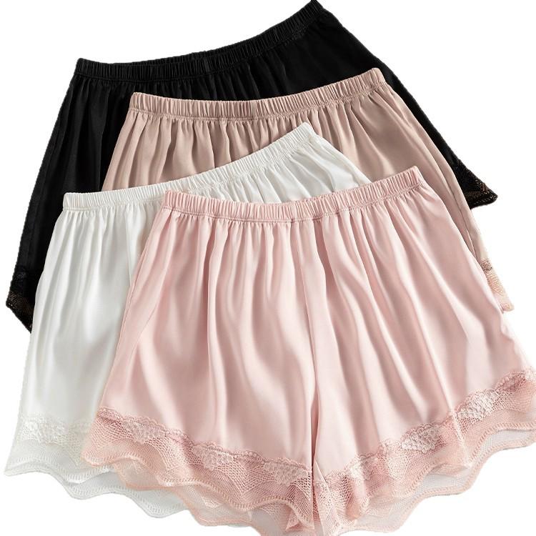 Women’s Lace Anti-Exposure Ice Silk Shorts: Non-Roll, Breathable, Home & Outdoor Wear, Perfect for Summer & Safe Sleep.