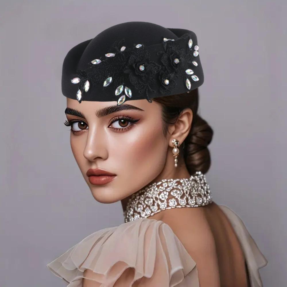 Vintage Pillbox Hat Flower Airline Stewardess Caps Uniform Stewardess Hat Felt Beret Live Show