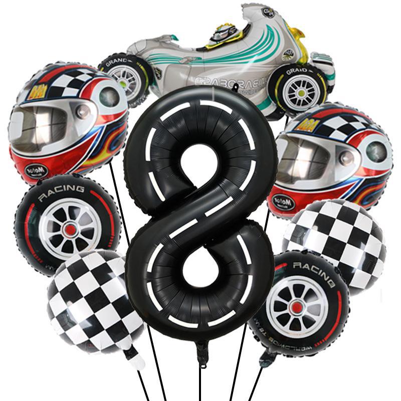 8-Piece Us Version Line 40-Inch Digital Balloon Racing Helmet Themed Aluminum Film Boy Birthday Party Gift
