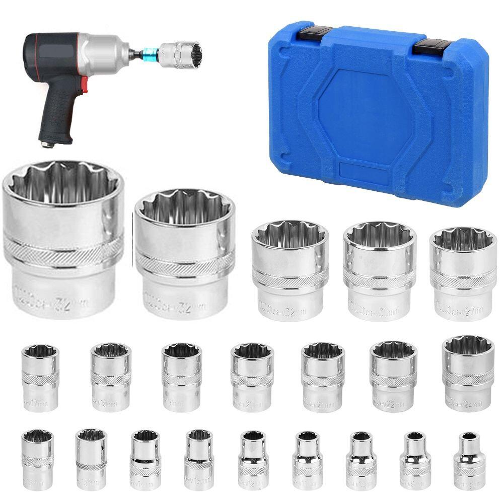 21-piece 1/2 multi-tooth socket set, automotive tool for 6/12-point screws 8-36mm