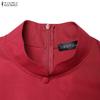 ZANZEA Women Casual Stand Collar Short Sleeve Solid Color Elegant Dress