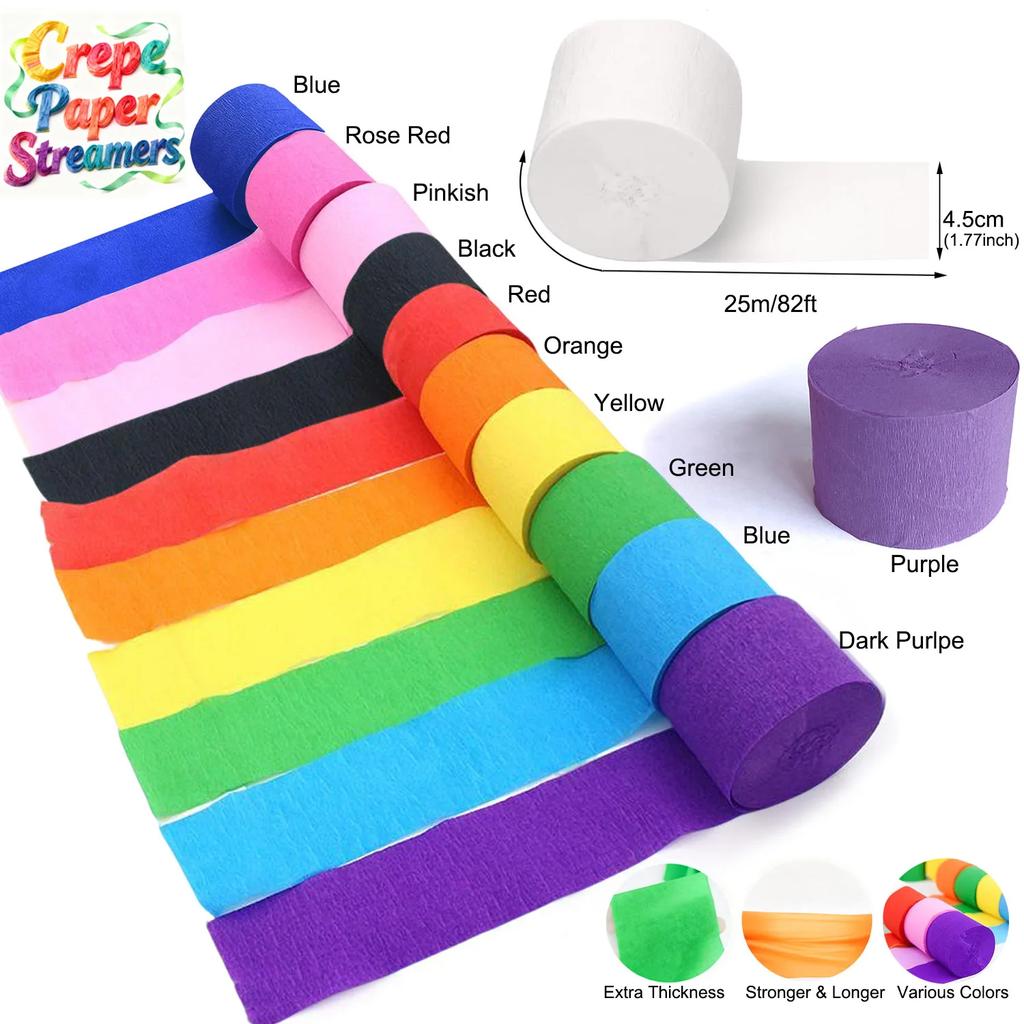 1pcs 4.5cm X 25meters Crepe Paper Streamers Tissue Paper Roll Flower Craft Making Birthday Wedding Party Backdrop DIY Decoration