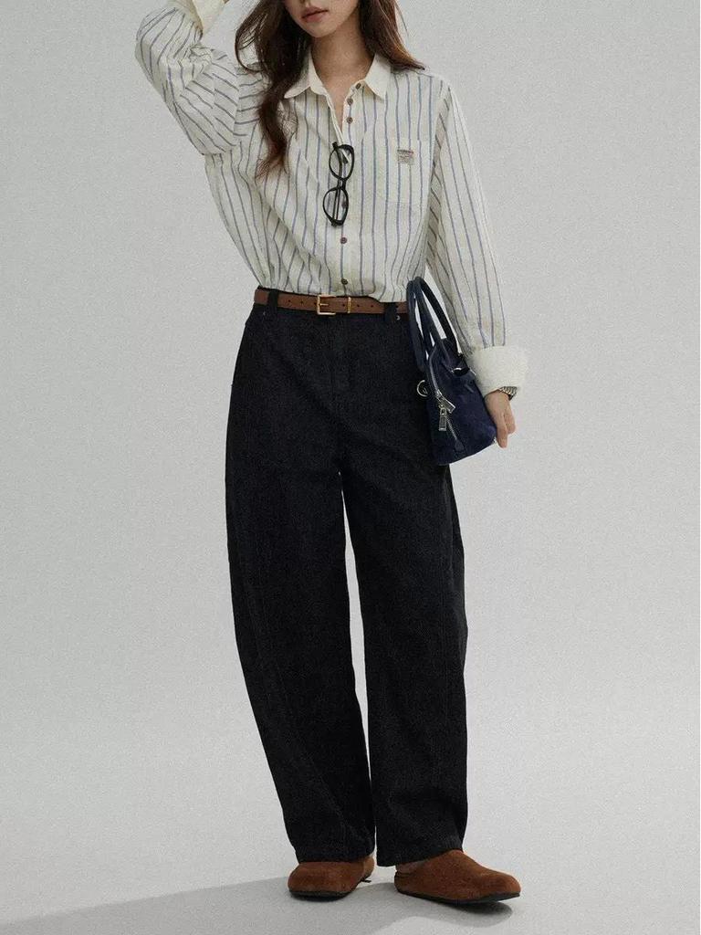 Women's Spring Color Block Striped Shirt - French Retro College Style