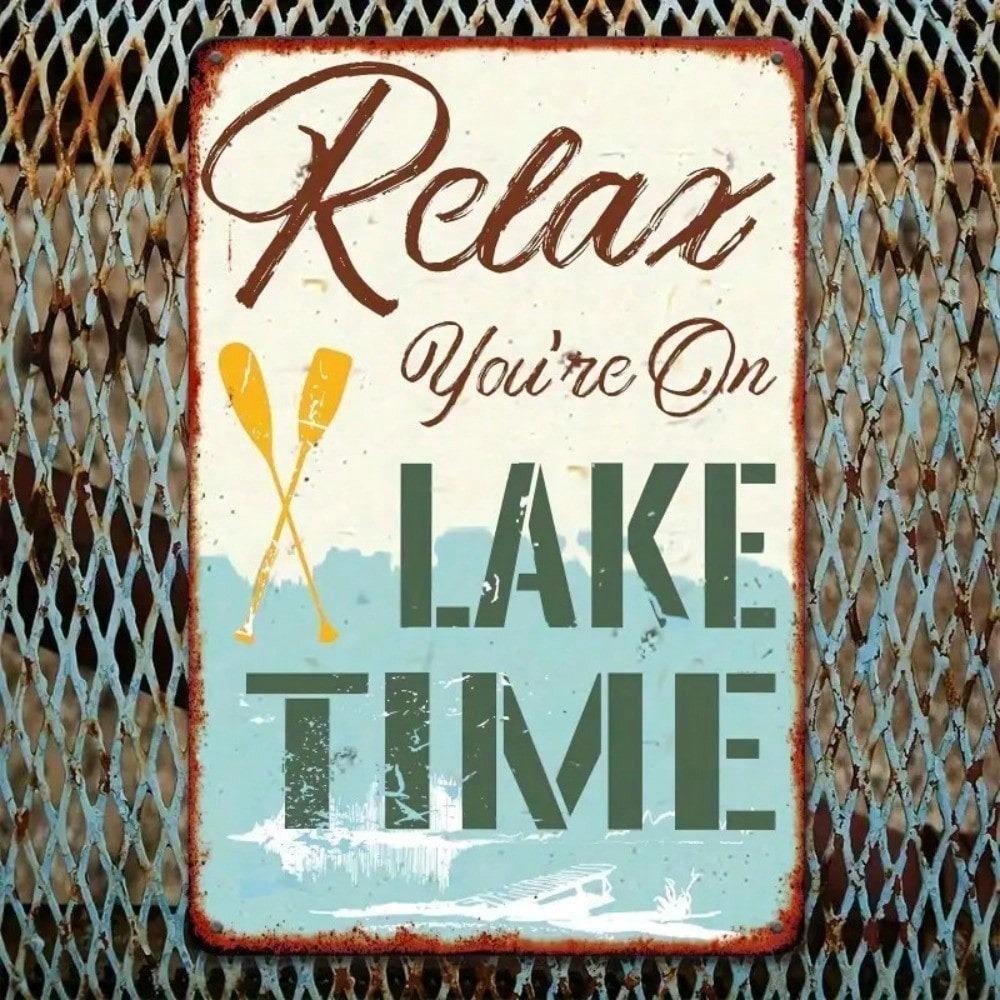 Vintage Lake House Tin Sign 2D Rustic Metal Wall Art Weatherproof Paddle Design Indoor Outdoor Decor 8x12 Inch