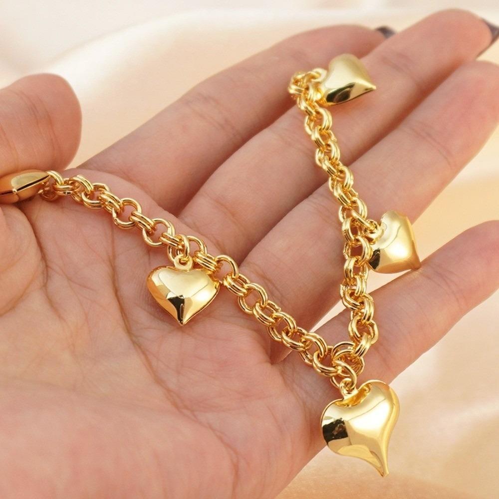 Elegant Heart Bracelet Unique Charm Chunky Bracelet Anniversary Gift Gold Bracelet Daily Wear