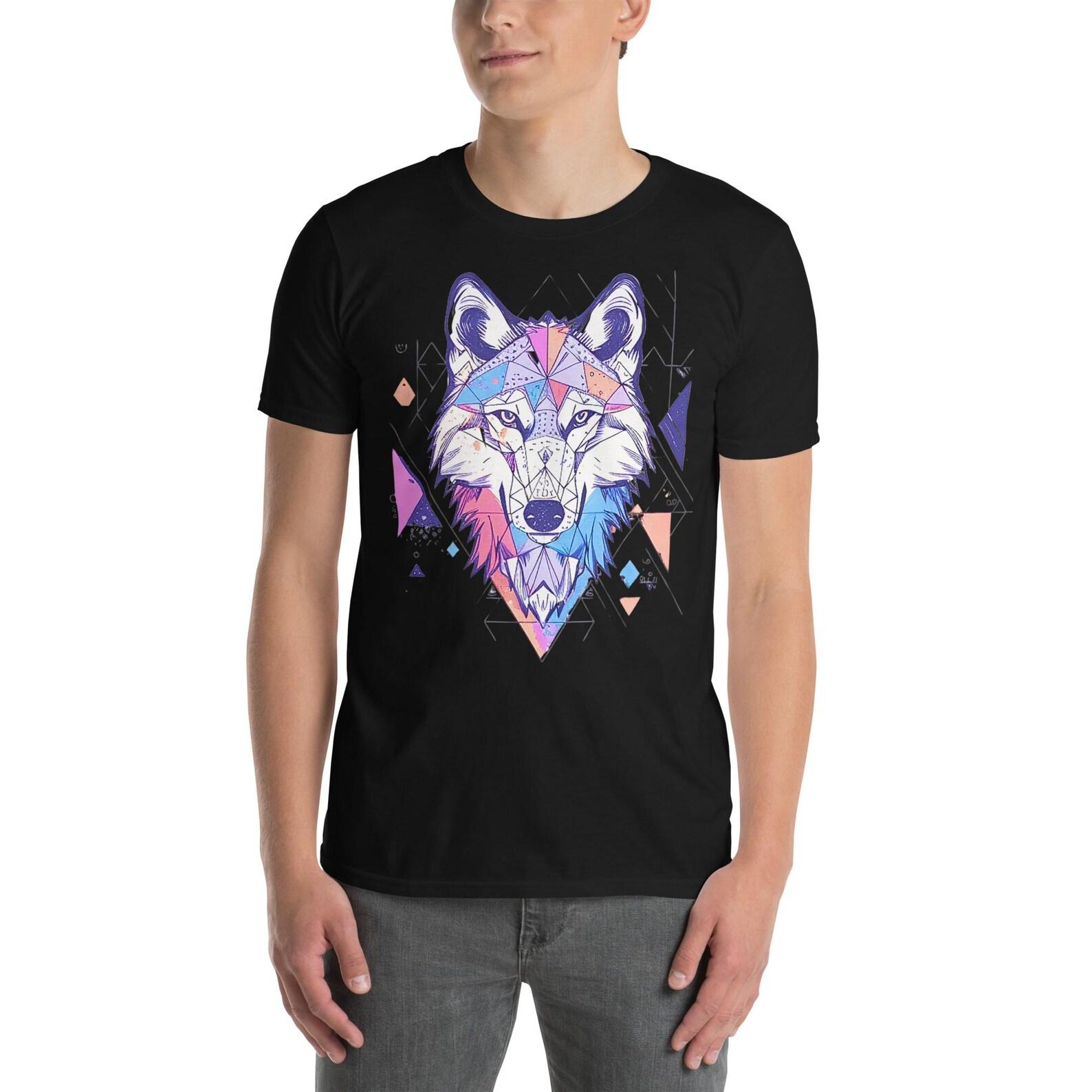 Geometric Wolf T-Shirt – Unisex Pastel Abstract Animal Graphic Tee – Perfect for Art and Nature Lovers 2XL