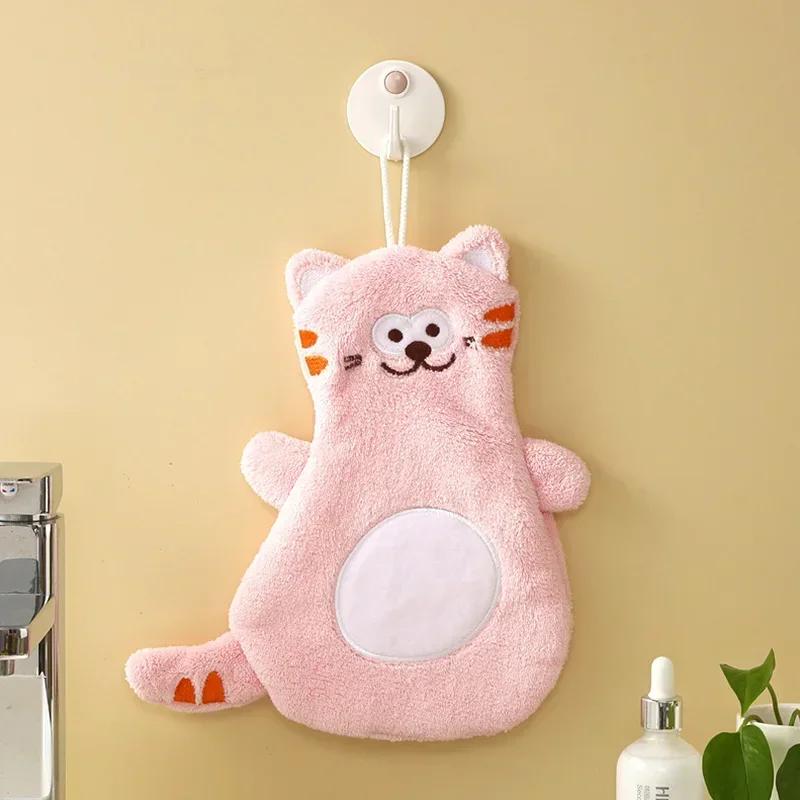 1PC Cartoon Cat Hand Towel Cute Animal Coral Velvet Water Absorption Quick Dry Wipe Children Hands Towel Kitchen Bathroom Supply