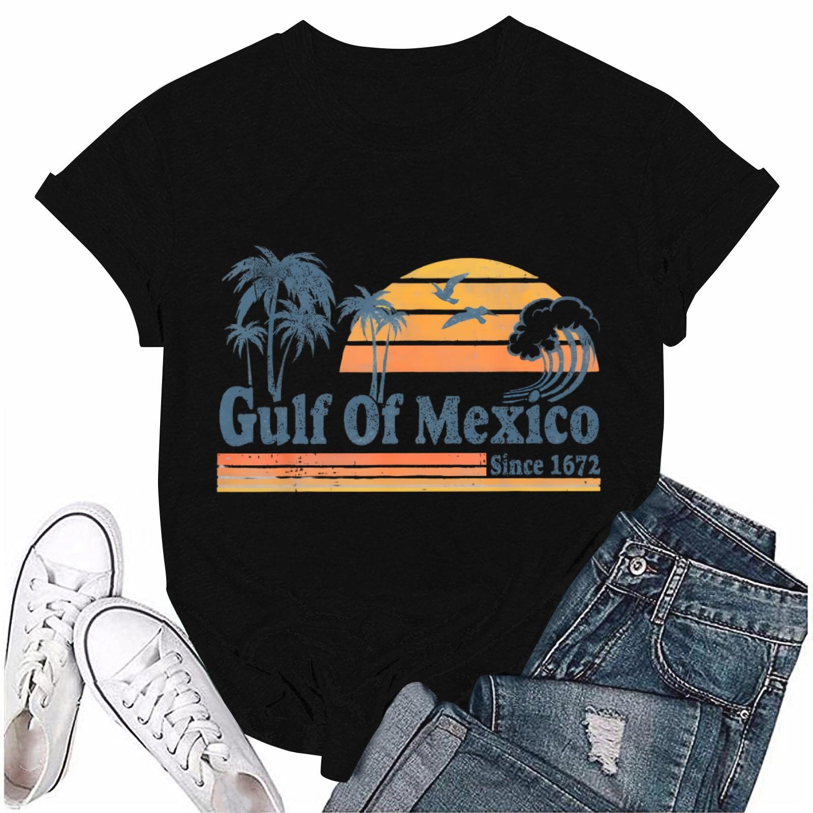 

Женская повседневная свободная пляжная футболка с принтом, круглый вырез, пуловер, короткий рукав, топ L чёрный