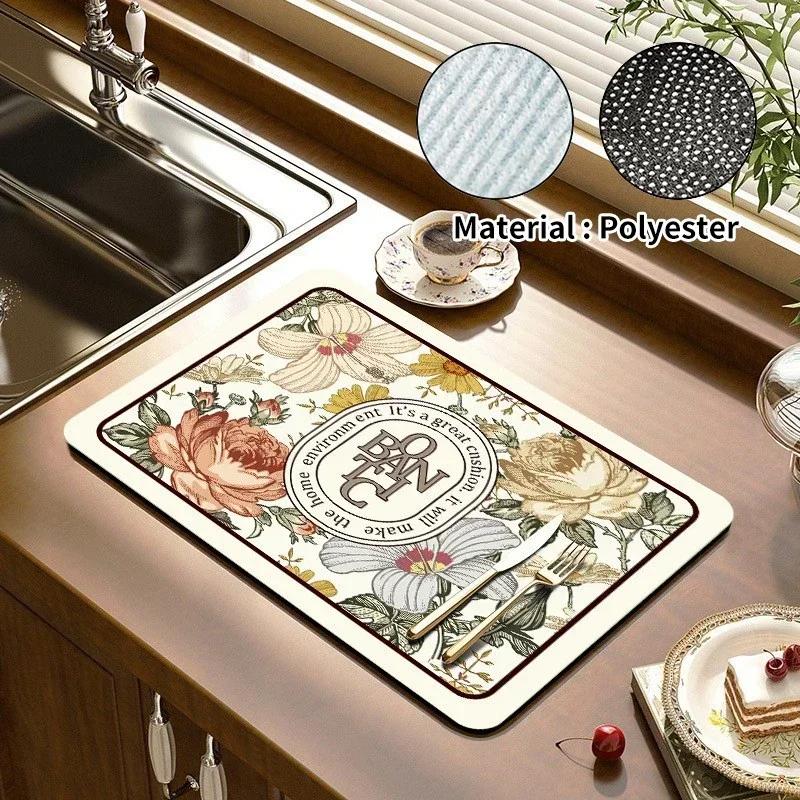 Black Marbling Super Absorbent Tableware Dish Drying Mat Kitchen Bottle Anti-slip Rug Luxury Kettle Dinnerware Bar Counte