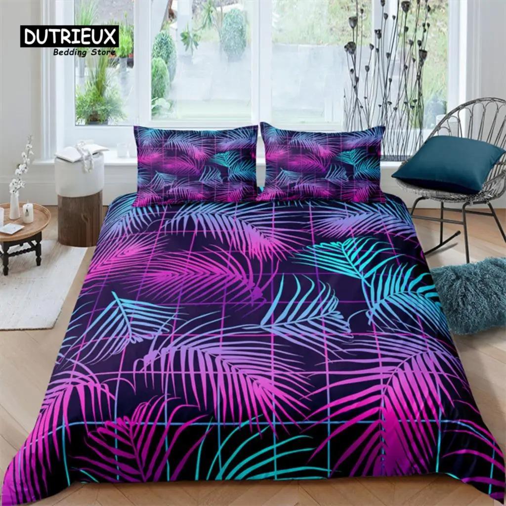 

Мягкий пододеяльник с пальмовыми листьями, комплект постельного белья из микрофибры с тропическими ботаническими листьями, двойной пододеяльник с цветочным принтом из листьев монстеры EU Single 135x200cm
