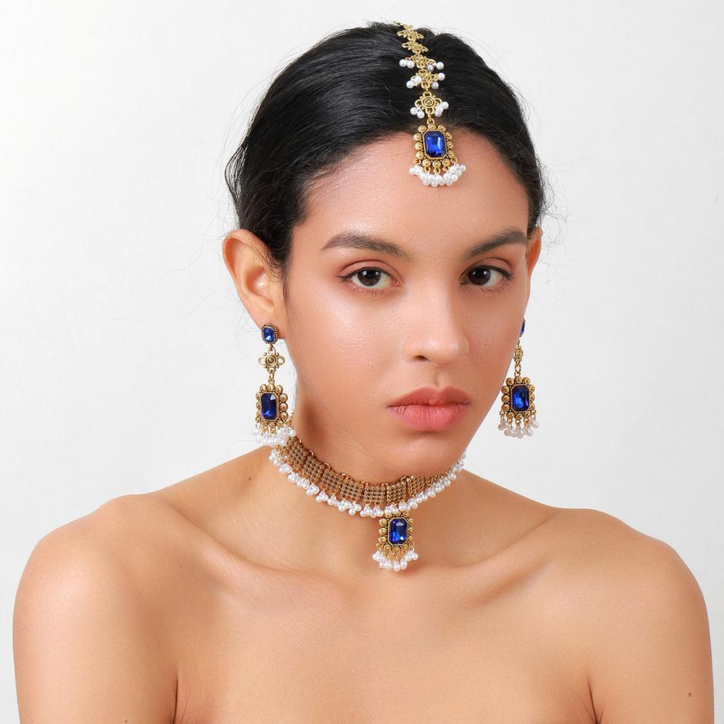 European and American vintage necklaces, pearl drop earrings, necklaces, French medieval court style, exaggerated clavicle chain set, women