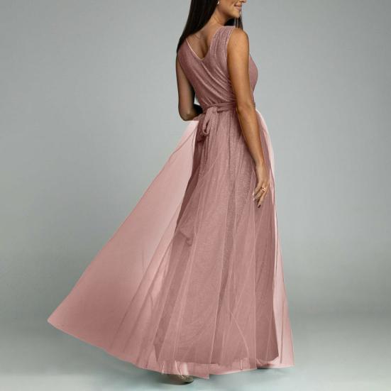 Ball-Maxikleid mit tiefem V-Ausschnitt, doppellagiges, knöchellanges Bankettkleid