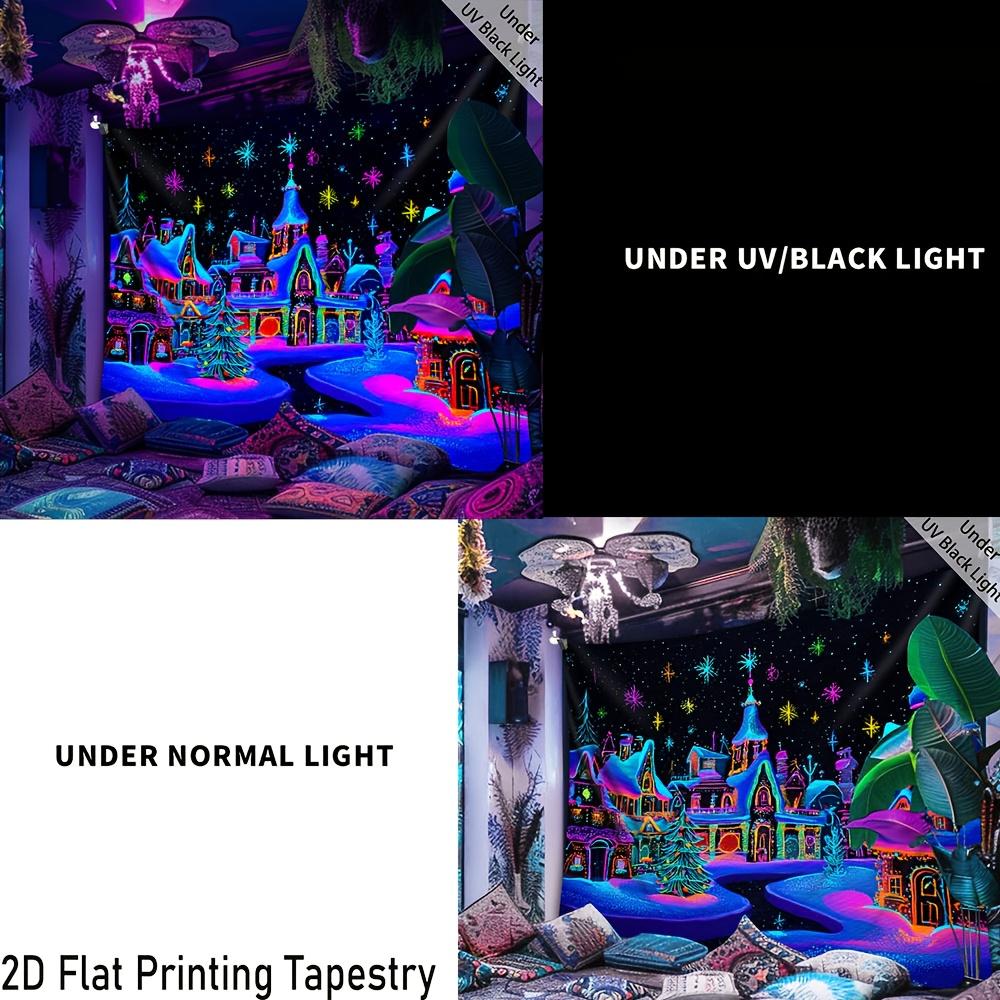 Christmas Dreamy Snow Fluorescent Tapestry Outer Space Polyster UV BlackLight Tapestry, Wall Hanging For Living Room Bedroom Office Home Decor