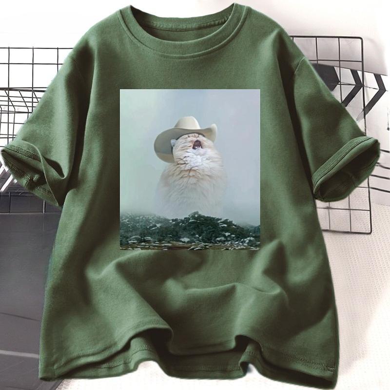 Cowboy Cat Tshirt Funny Crazy Cat Printed Tshirt WOMEN Unisex Cotton Short Sleeve T Shirt Summer Unisexs Clothing Graphic Tees Tops