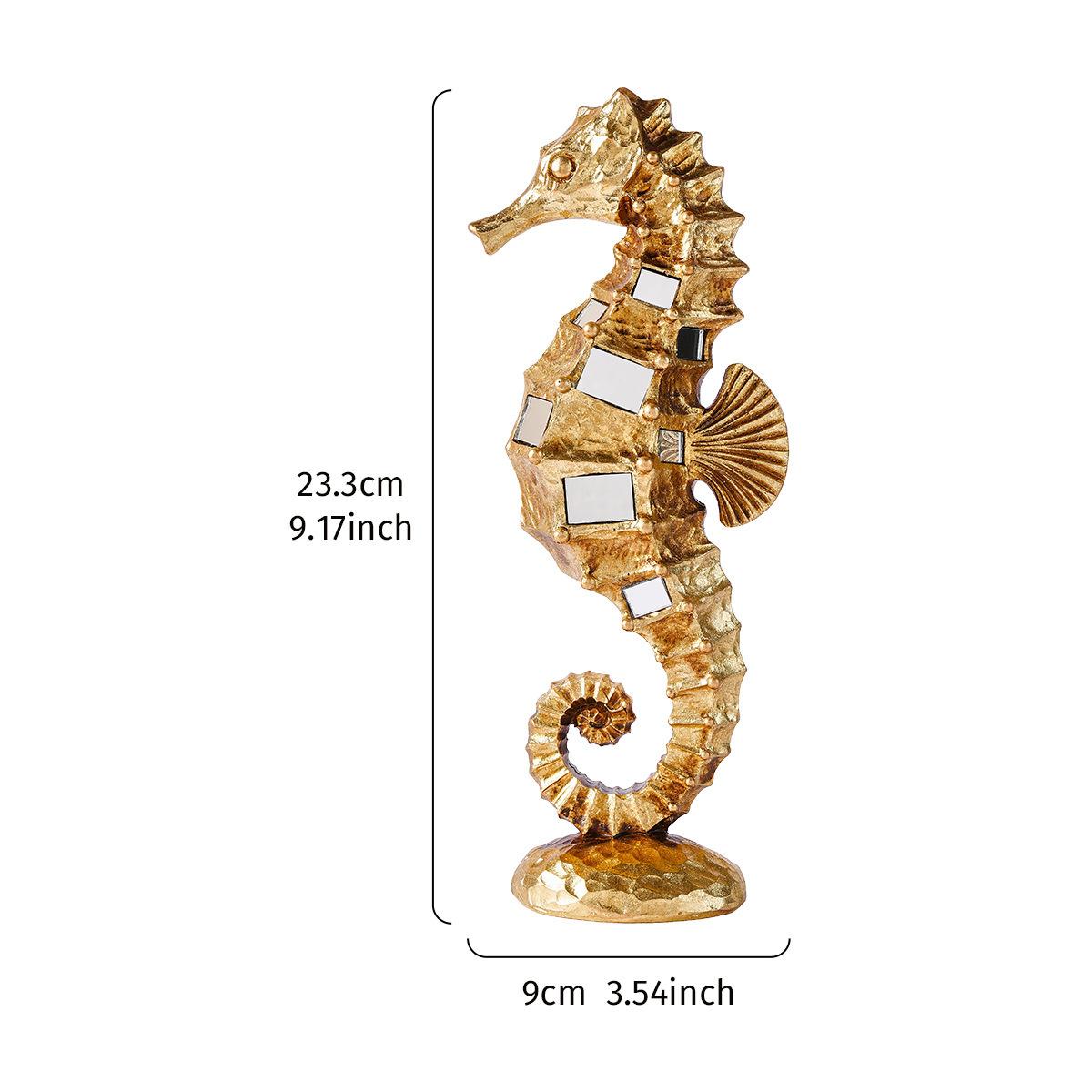 Resin Handicrafts Simulated Seahorse Sculpture Mirror-golden Seahorse Ocean Decorative Figurines Home Decoration Accessories